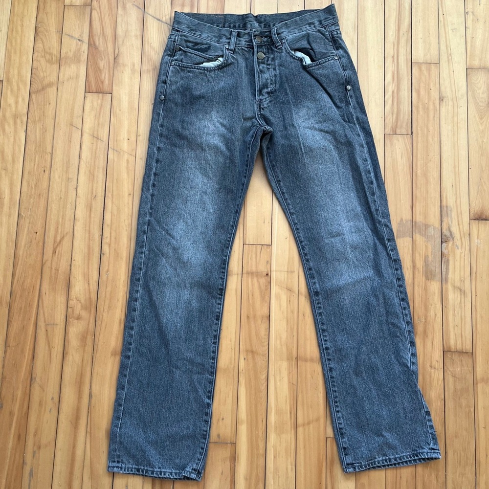 Vtg Y2K Alphanumeric Denim Jeans Charcoal Straight Leg Button Fly Men's Size 32